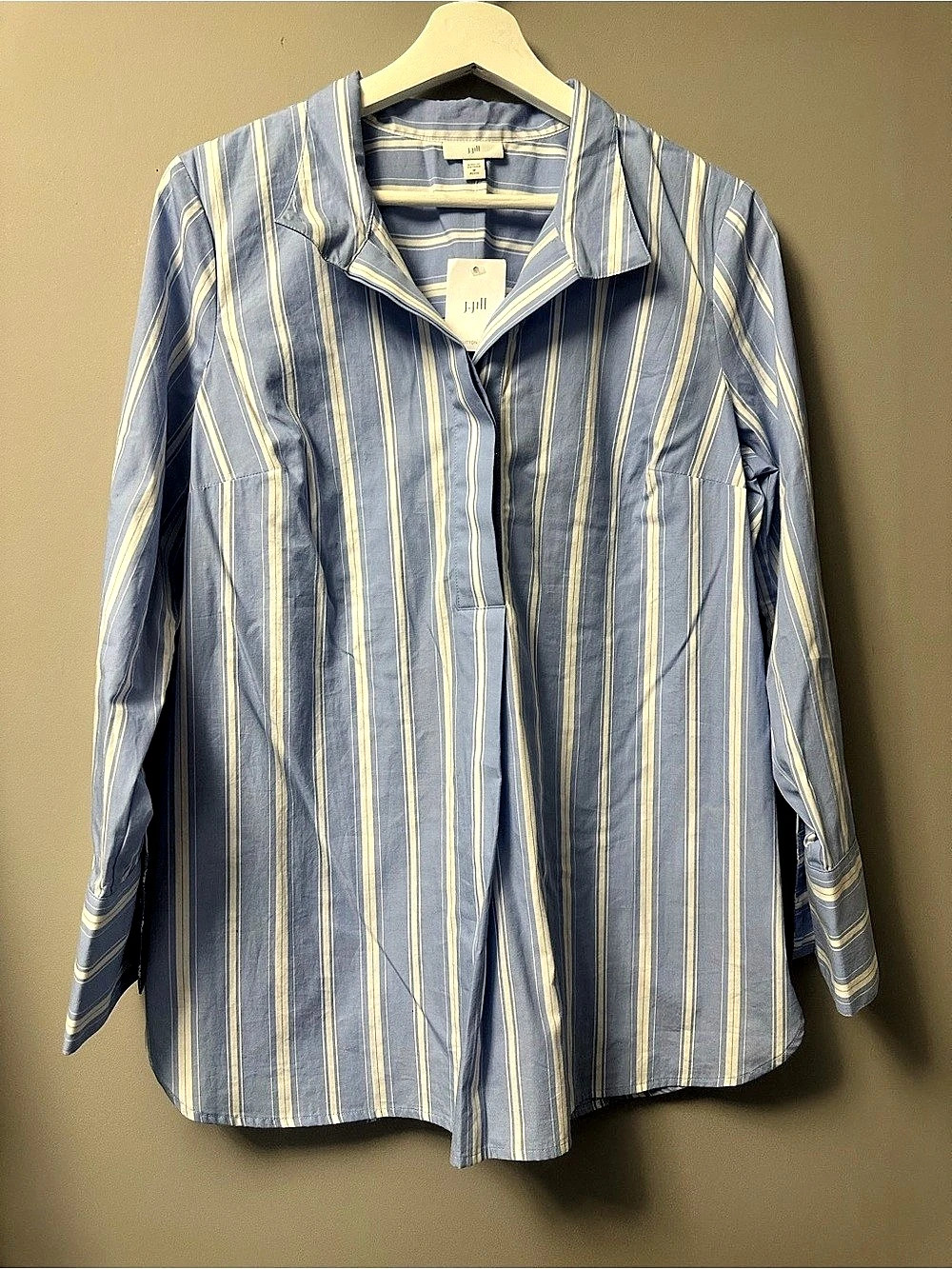 J.Jill Striped Cotton Button Down Shirt in Blue & Yellow Size Medium NWT